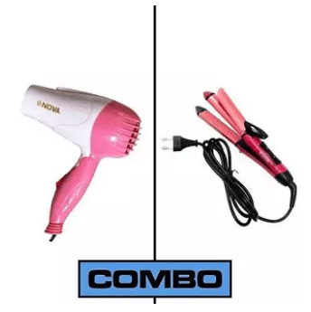 Combo Pack of Kemei Hair Straightner and Nova Hair Dryer - Pink.