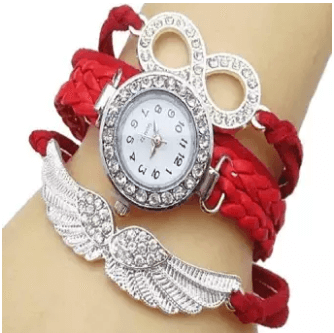 Red and Silver Ladies Bracelet Watch.