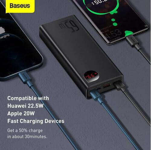 Baseus Adaman Metal Digital Display Quick Charge Power Bank 20000mAh 65W Black, 3 image