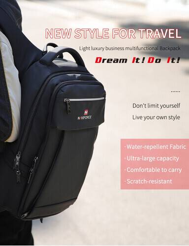 NAVIFORCE B6805 Fashion Men's Backpacks Large Capacity Business Casual Travel with USB - Black, 3 image