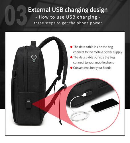 NAVIFORCE B6810 Fashion Casual Men's Backpacks Large Capacity Business Travel USB Charging Bag - Black, 5 image