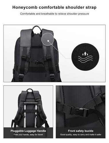 NAVIFORCE B6804 School Bag 16 inch Laptop USB Rucksack Anti Theft Men Backbag Travel - Black, 3 image