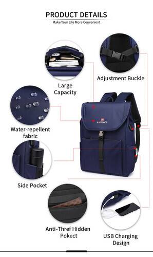 NAVIFORCE NFB6802 Black Waterproof Mens Backpack with Separate Laptop Compartment Sport Business Bag - Black, 7 image