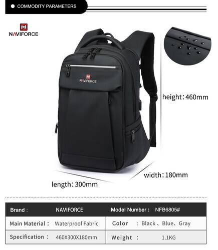 NAVIFORCE B6805 Fashion Men's Backpacks Large Capacity Business Casual Travel with USB - Black, 33 image