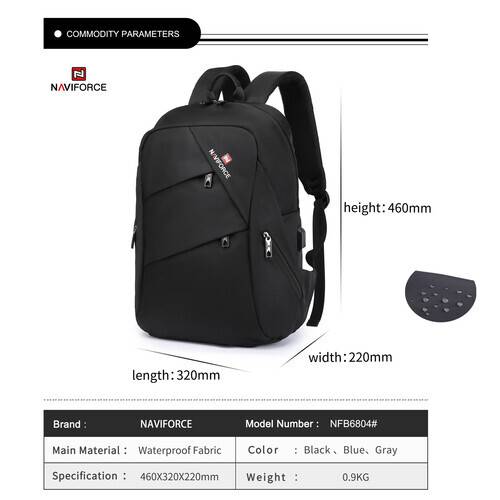 NAVIFORCE B6804 School Bag 16 inch Laptop USB Rucksack Anti Theft Men Backbag Travel - Black, 7 image
