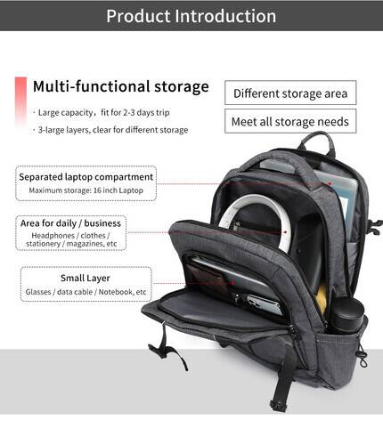NAVIFORCE B6808 Fashion Casual Men's Backpacks Large Capacity Business Travel USB Charging Bag - CF Gray, 6 image