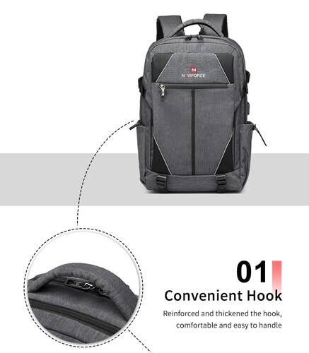 NAVIFORCE B6808 Fashion Casual Men's Backpacks Large Capacity Business Travel USB Charging Bag - Gray, 10 image