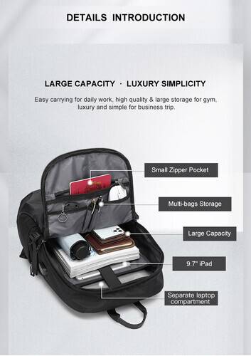 NAVIFORCE B6807 Quality Nylon Waterproof Travel Backpacks Fashion Multifunction Large Capacity and USB - CF Gray, 2 image