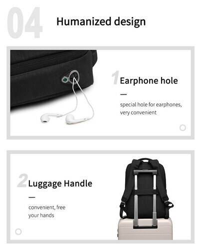 NAVIFORCE B6809 Fashion Casual Men's Backpacks Large Capacity Business Travel USB Charging Bag - Black, 6 image