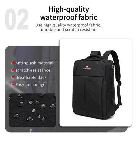 NAVIFORCE B6810 Fashion Casual Men's Backpacks Large Capacity Business Travel USB Charging Bag - Black, 4 image