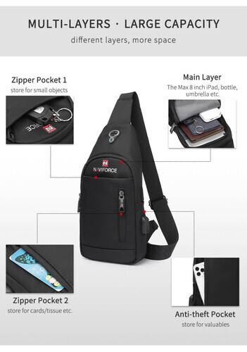 NAVIFORCE NFB6801 Black Waterproof School Bag Bagpack Mens with USB Charging Function Business Laptop Backpack - Black, 8 image