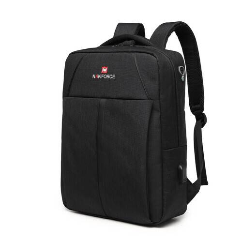 NAVIFORCE B6809 Fashion Casual Men's Backpacks Large Capacity Business Travel USB Charging Bag - Black