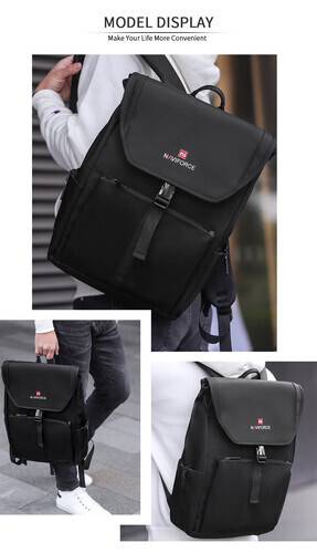 NAVIFORCE NFB6802 Black Waterproof Mens Backpack with Separate Laptop Compartment Sport Business Bag - Black, 2 image