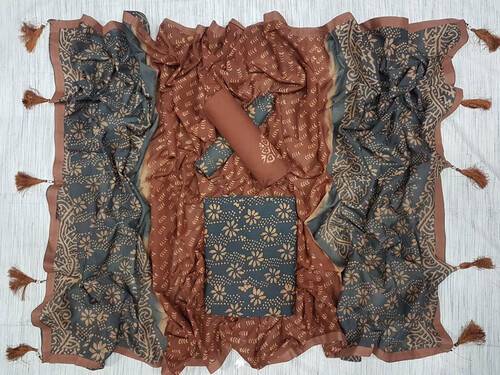 Vegatabls Try Dry Batik Work Bexi Cotton Unstitch Three piece For Women-NF839