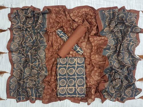 Vegatabls Try Dry Batik Work Bexi Cotton Unstitch Three piece For Women-NF734
