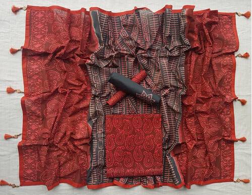 Vegatabls Try Dry Batik Work Bexi Cotton Unstitch Three piece For Women-NF1626