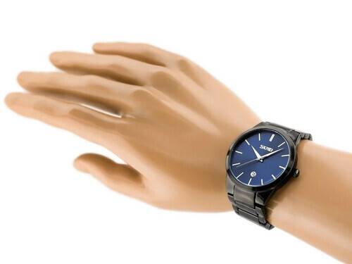 SKMEI 9140 Black Stainless Steel Analog Luxury Watch For Men - Royal Blue & Black, 4 image