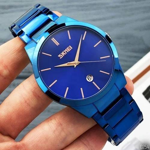 SKMEI 9140 Royal Blue Stainless Steel Analog Luxury Watch For Men - Royal Blue, 3 image