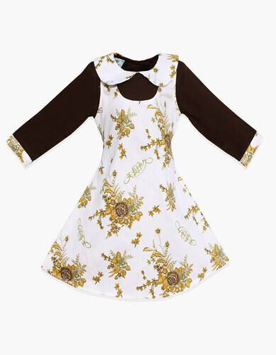 White & Coffee Colour Tunic Cotton Frock For Girls FL-110, Baby Dress Size: 1-2 years