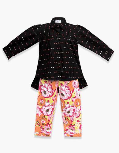 Black Print & Multicolor Cotton Pant Tops For Girls DPT-020, Baby Dress Size: 1-2 years