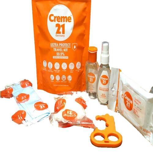 Creme-21 Travel Kit (Sanitizer+Spary+Mask+Gloves+Safety Holder+Wipes)