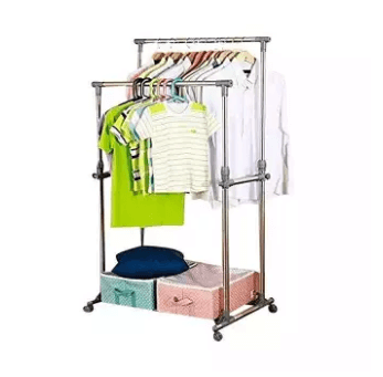 Folding Double Clothes and Shoe Rack - Silver.