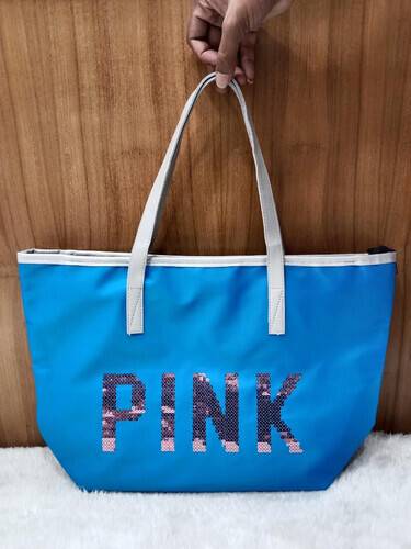Women Fashion Shoulder Bags Mesh Travel Beach Tote Summer Carrying Pink Bag (Blue)