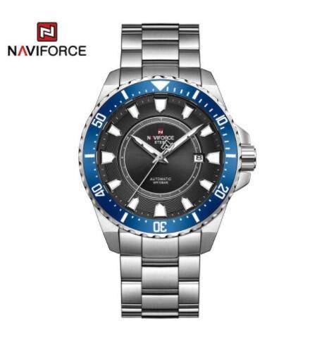 Naviforce NFS1004 Silver Stainless Steel Automatic Watch For Men - Royal Blue & Silver