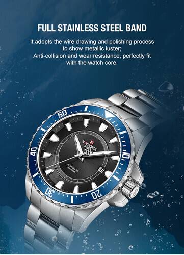 Naviforce NFS1004 Silver Stainless Steel Automatic Watch For Men - Royal Blue & Silver, 14 image