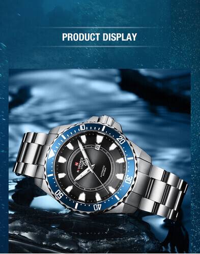 Naviforce NFS1004 Silver Stainless Steel Automatic Watch For Men - Royal Blue & Silver, 9 image