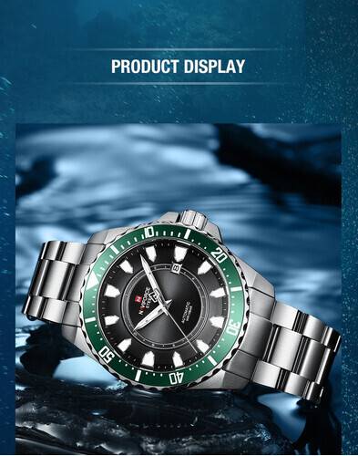 Naviforce NFS1004 Silver Stainless Steel Automatic Watch For Men - Green & Silver, 9 image