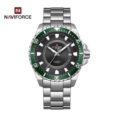 Naviforce NFS1004 Silver Stainless Steel Automatic Watch For Men - Green & Silver