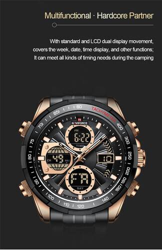 Naviforce NF9197 Black Stainless Steel Dual Time Watch For Men - RoseGold & Black, 13 image