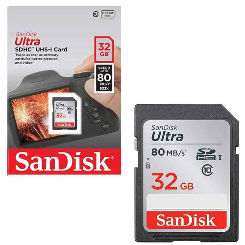 DSLR Camera SanDisk Ultra SDHC-UHS-1 SD Card 32GB with Free High Speed Card Rider