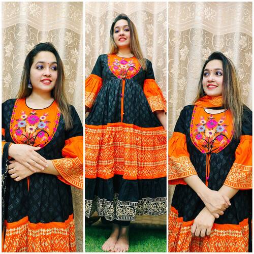 Black & Orange Salwar Kamiz for Ladies