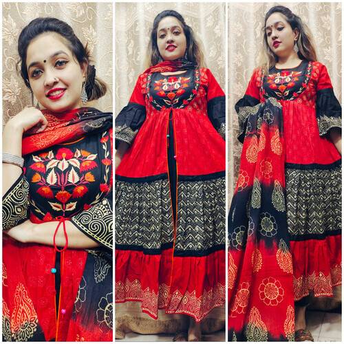 Red & Black Salwar Kamiz for Ladies