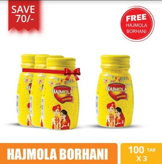 Dabur Hajmola Borhani 100 Tab. Bottle (Buy 3 Get 1 Free)