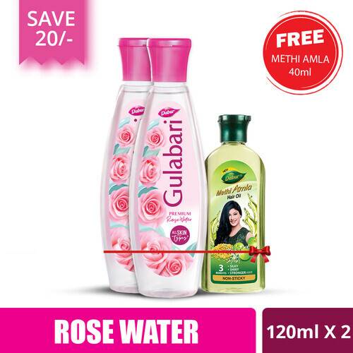 Gulabari Premium Rose Water Dual Pack (Free Methi Amla Hair Oil 40 ml) 120 ml