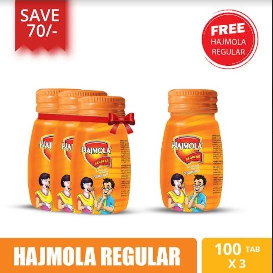 Dabur Hajmola Regular 100 Tablets Bottle (Buy 3 Get 1 Free)