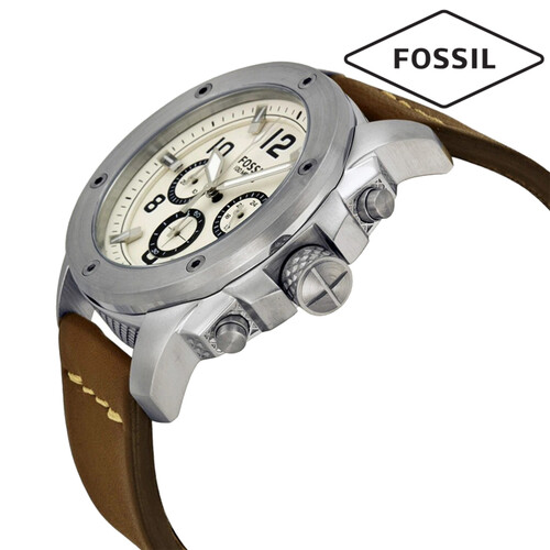 Latest Authentic Fossil White Dial Brown Leather Band Mens Watch, 2 image
