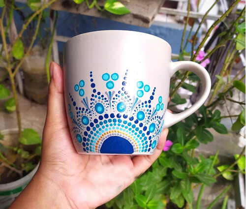 Handpainted Ceramic mug - Grey & Blue