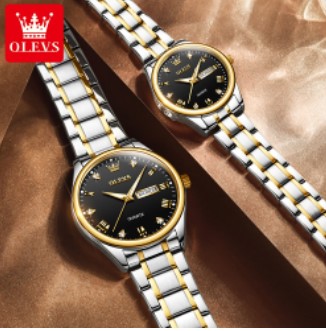 OLEVS Fashion Watches Couple Watch Stainless Steel Calendar Waterproof Business Quartz Watch For Men Women, 6 image