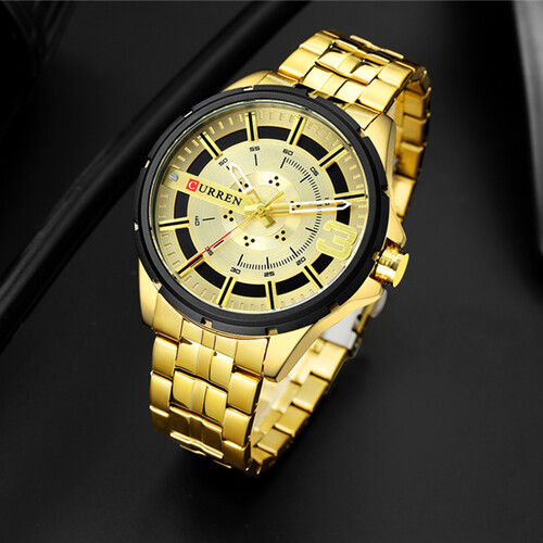 CURREN 8333 Golden Stainless Steel Analog Watch For Men - Golden, 4 image