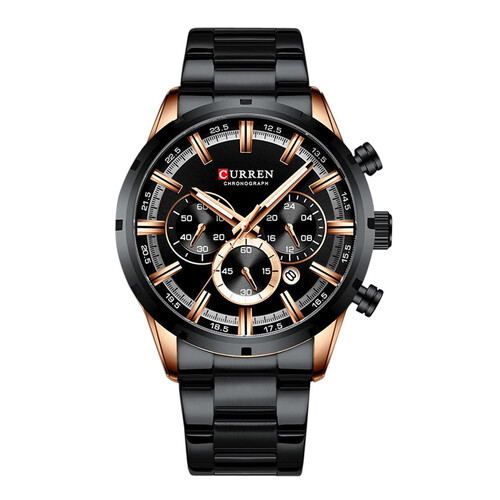 CURREN 8355 Black Stainless Steel Chronograph Watch For Men - Rose Gold & Black