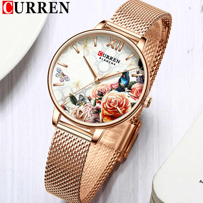 CURREN 9059 Fashion Floral Pattern Quartz Watch Ladies Casual Waterproof Stainless Steel Wrist Watch, 6 image