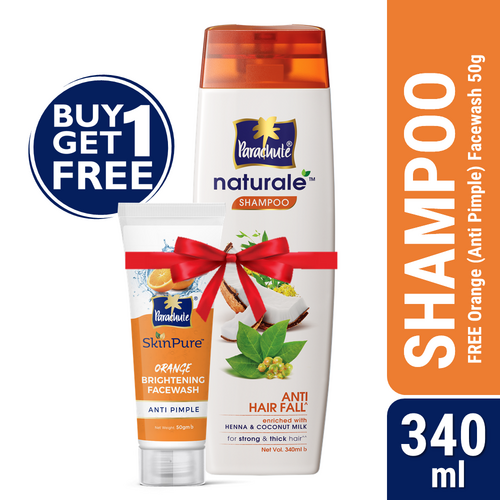 Parachute Naturale Shampoo Anti Hair Fall 340ml (FREE Orange Facewash - ANTI PIMPLE - 50gm)