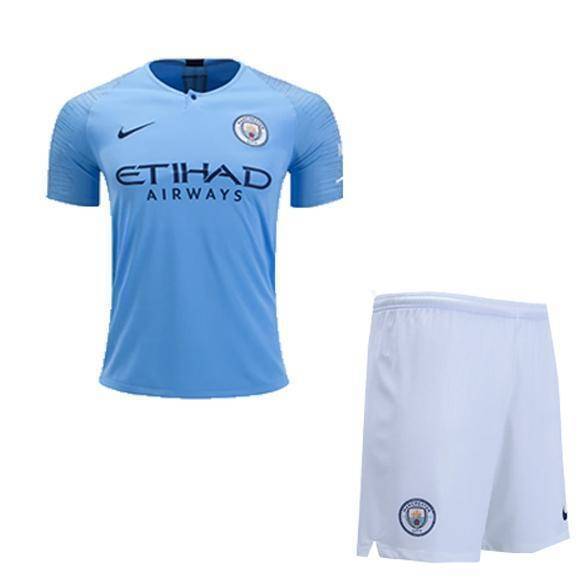 Manchester City Polyester Short Sleeve Home Jersey With Shorts 2018-19