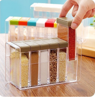 Six-piece Set Transparent Plastic Seasoning Box Salt and MSG Seasoning Can