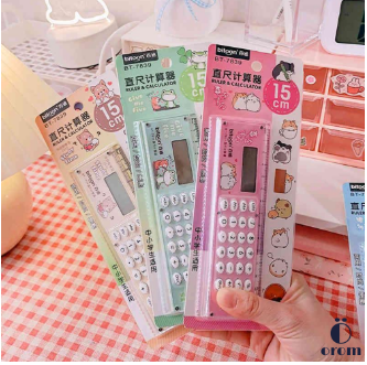 Mini Portable Cute Ruler Calculator Creative Dual-use Mini Ruler, Cartoon Ultra-thin Straight Ruler with 8-Digit Display Calculator, Office and School Supplies