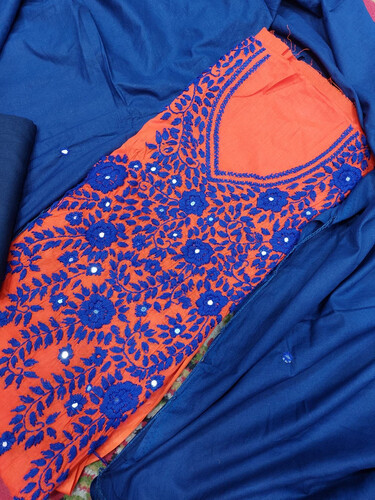 Cotton fulkari collection- Blue & Orange
